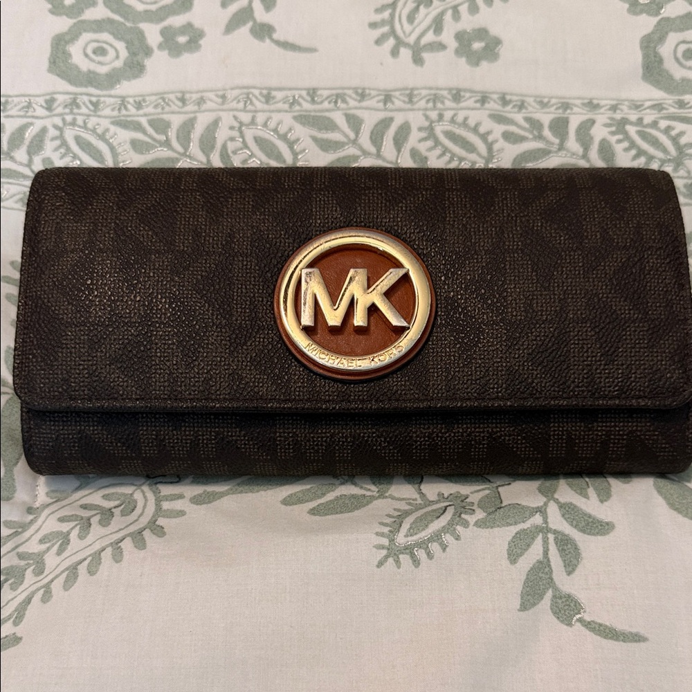 Michael Kors Dark Brown Wallet with Gold Logo